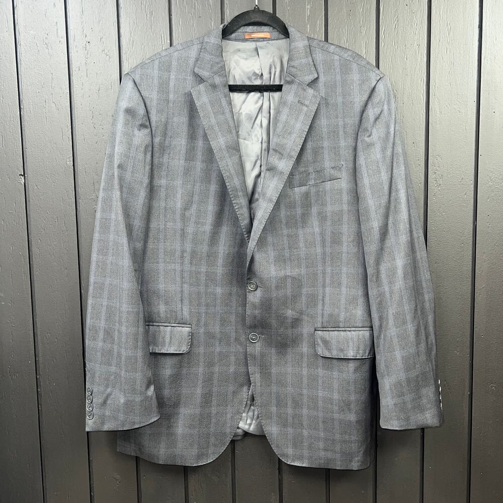 Peter Millar Wool Plaid Grey Two Button Blazer 44T